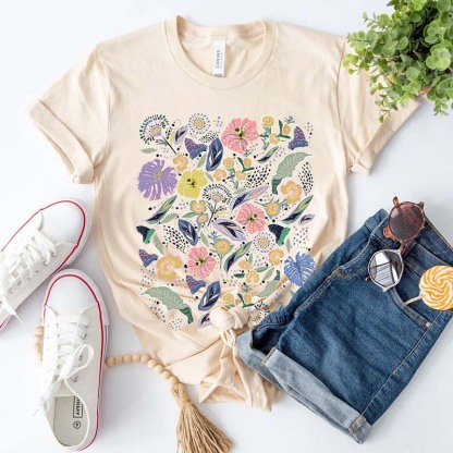 Vintage Botanical Wildflower Leaves T-Shirt-carlalin