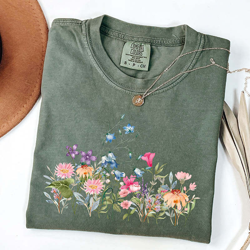 Watercolor Botanical Floral Wildflower T-Shirt-carlalin