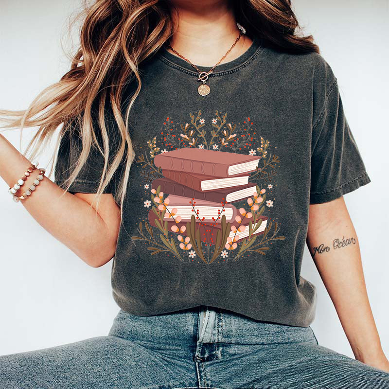 Floral Book illustration T-Shirt-carlalin