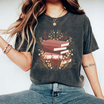 Floral Book illustration T-Shirt-carlalin