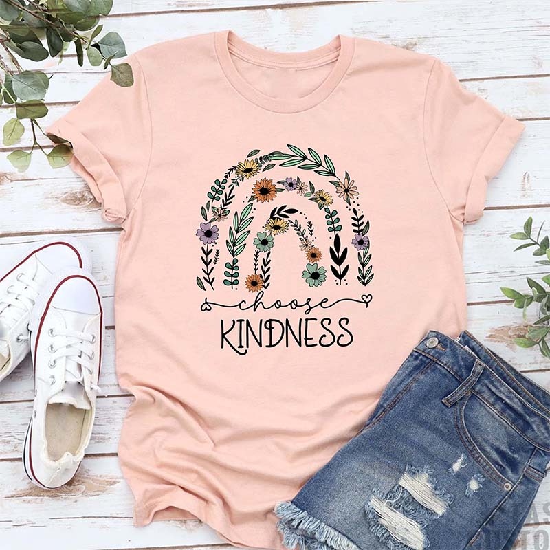 Choose Kindness Floral Rainbow T-Shirt-carlalin