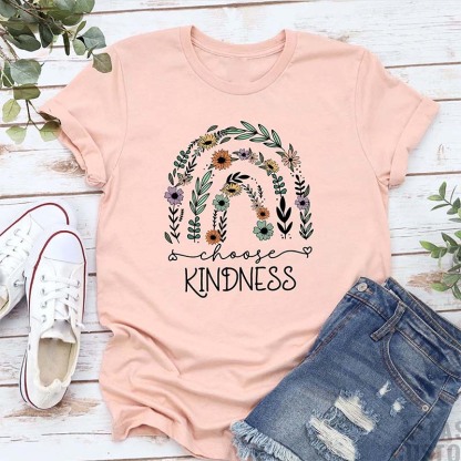Choose Kindness Floral Rainbow T-Shirt-carlalin