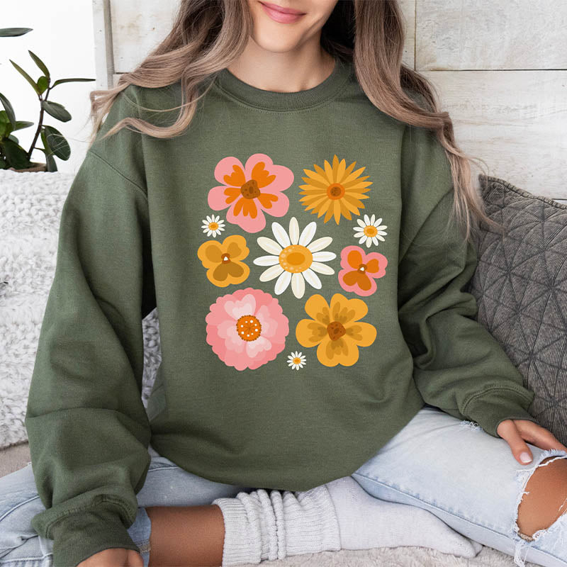 Botanical Floral Pressed Flowers Sweatshirt-carlalin