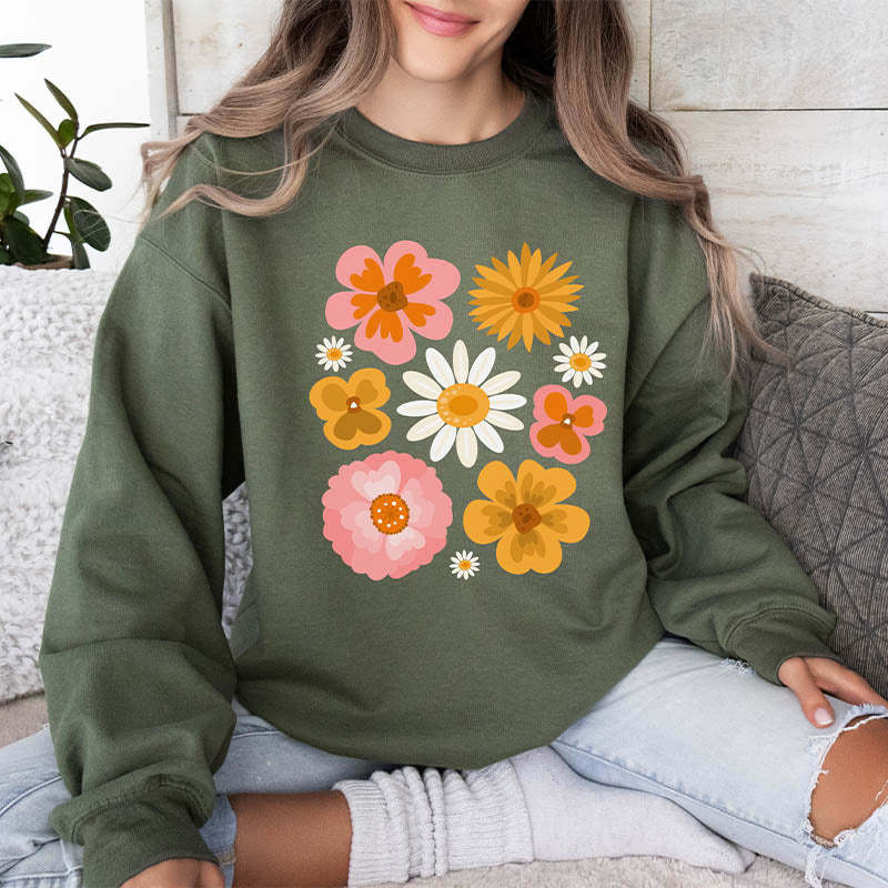 Botanical Floral Pressed Flowers Sweatshirt-carlalin
