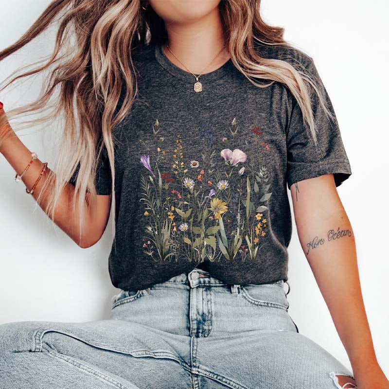 Wild Flowers Pastel Floral Nature T-Shirt-carlalin