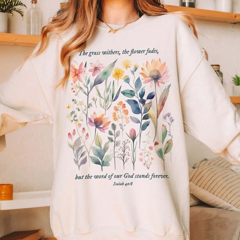 Bible Verse Watercolor Flowers Scripture Sweatshirt-carlalin