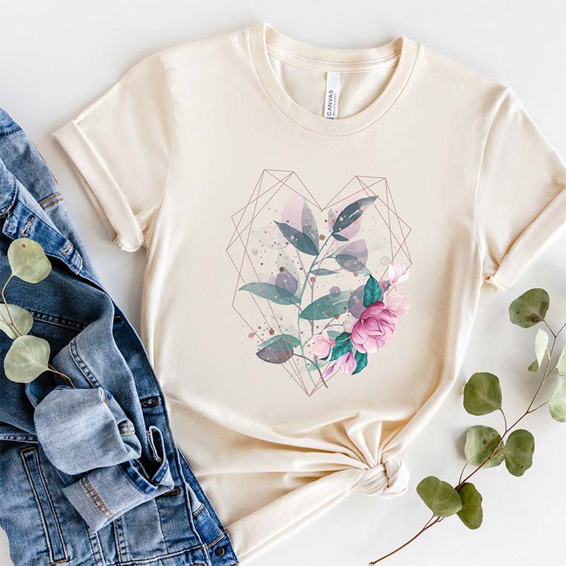 Cute Geometric Heart Flowers T-Shirt-carlalin