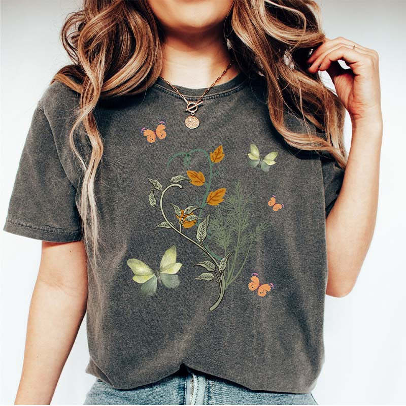 Bohemian Butterfly Botanical Lovers T-Shirt-carlalin