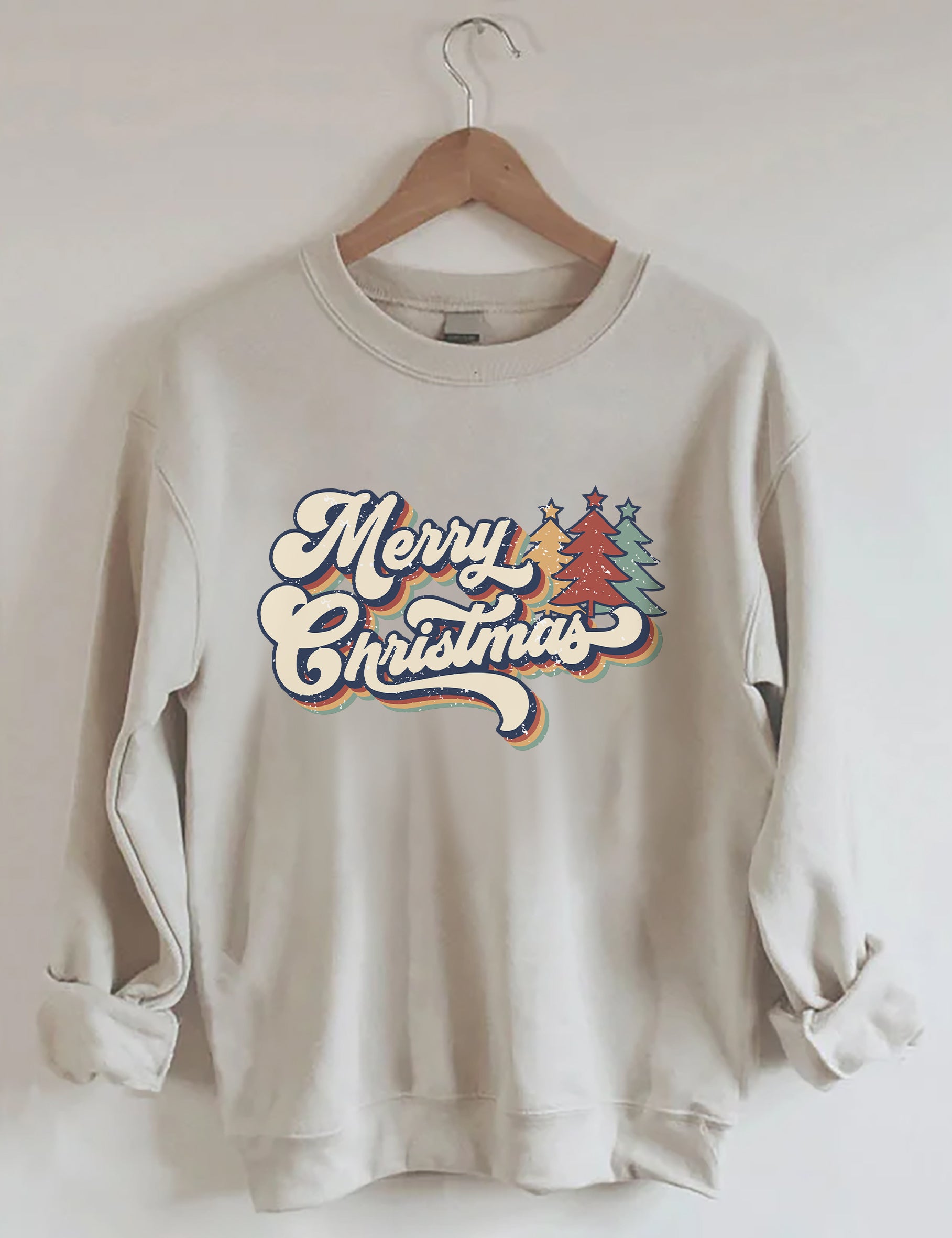 Retro Vintage Merry Christmas Crew Neck Unisex Xmas Sweatshirt-carlalin