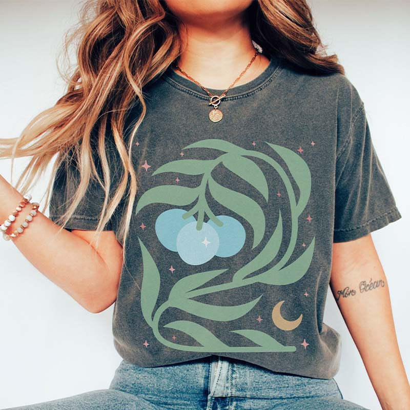 Celestial Floral Colorful Blueberry T-Shirt-carlalin