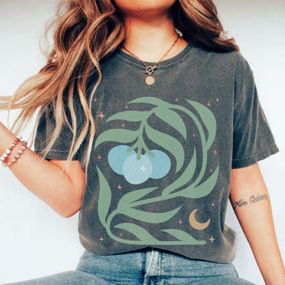 Celestial Floral Colorful Blueberry T-Shirt-carlalin