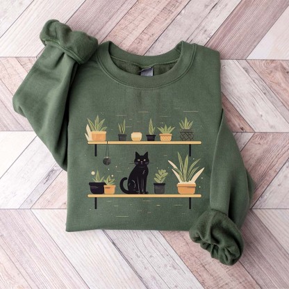 Cats and Plants Succulent Sweatshirt-carlalin