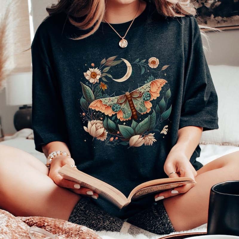 Celestial Flower Moth Butterfly T-Shirt-carlalin