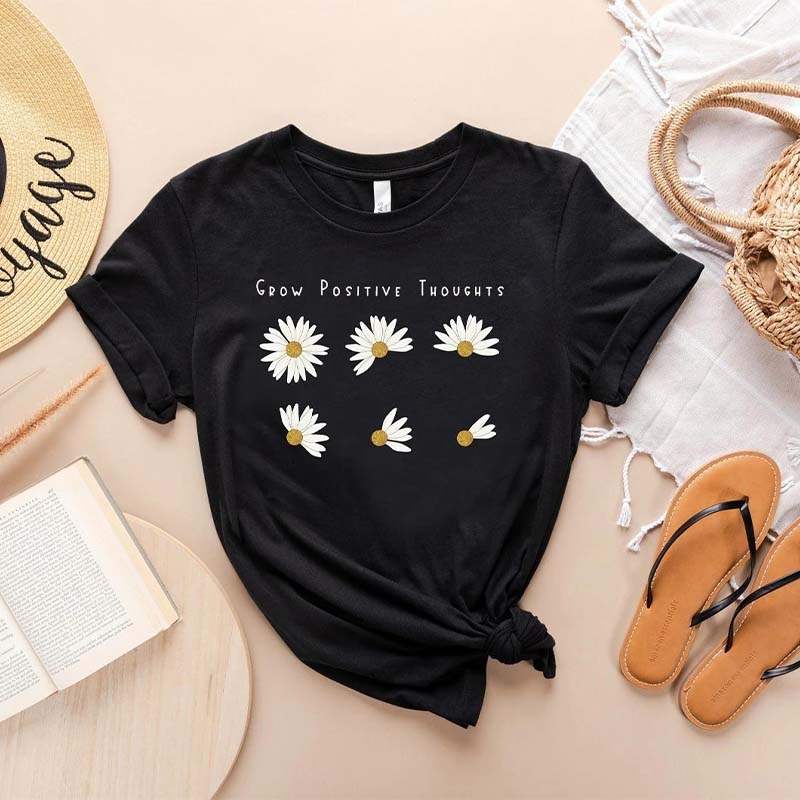 Grow Positive Thoughts Floral T-Shirt-carlalin
