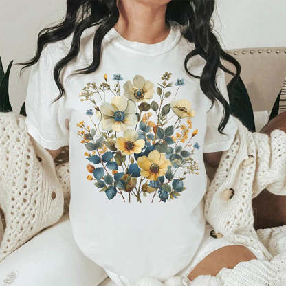 Wildflowers Vintage Pressed Garden T-Shirt-carlalin