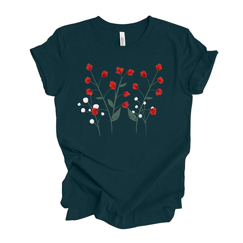 Unique Red and White Flowers T-Shirt-carlalin