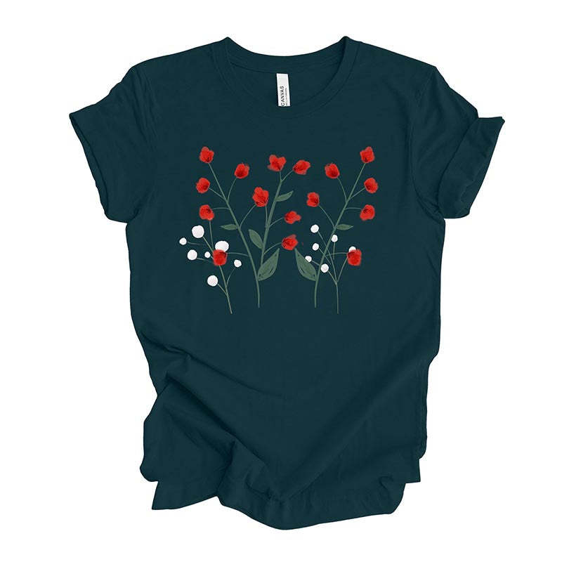 Unique Red and White Flowers T-Shirt-carlalin