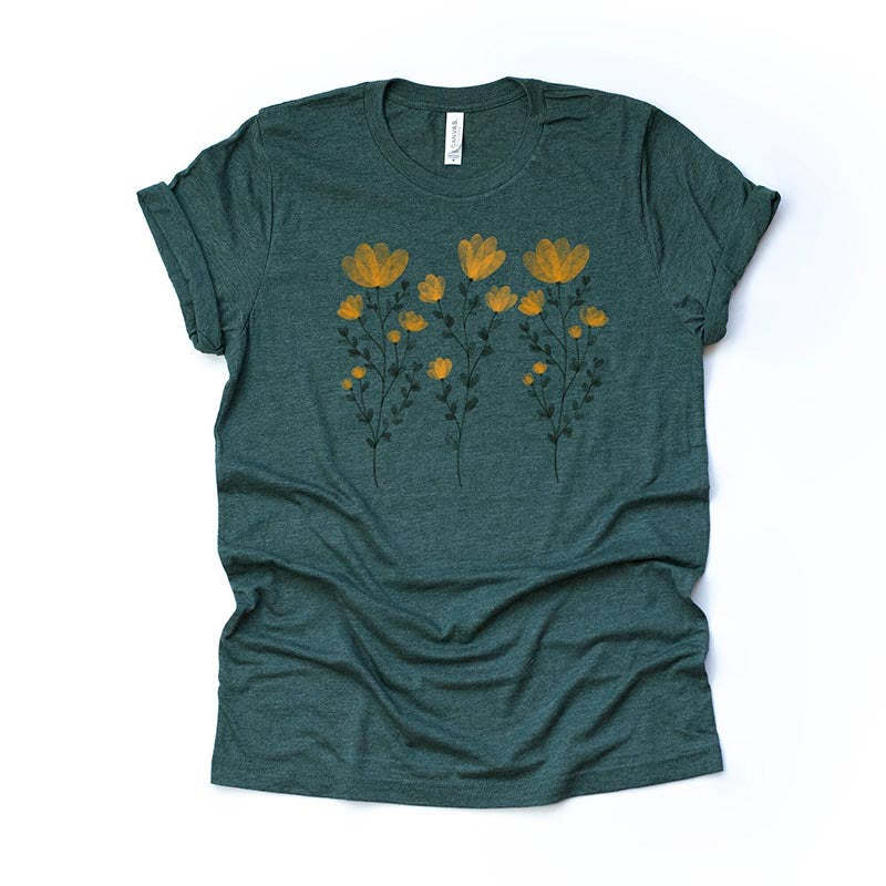 Yellow Flowers and Stems Cute T-Shirt-carlalin