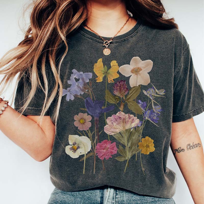 Dried Flower Botanical Floral Printed T-Shirt-carlalin