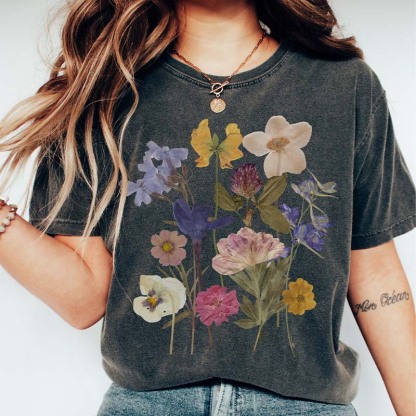 Dried Flower Botanical Floral Printed T-Shirt-carlalin