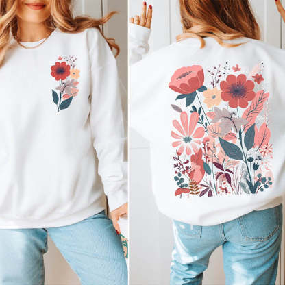 Boho Flower Minimalist Print Sweatshirt-carlalin