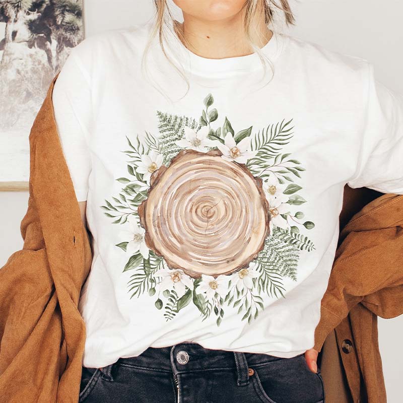 Boho Nature Wildflowers Wood T-Shirt-carlalin