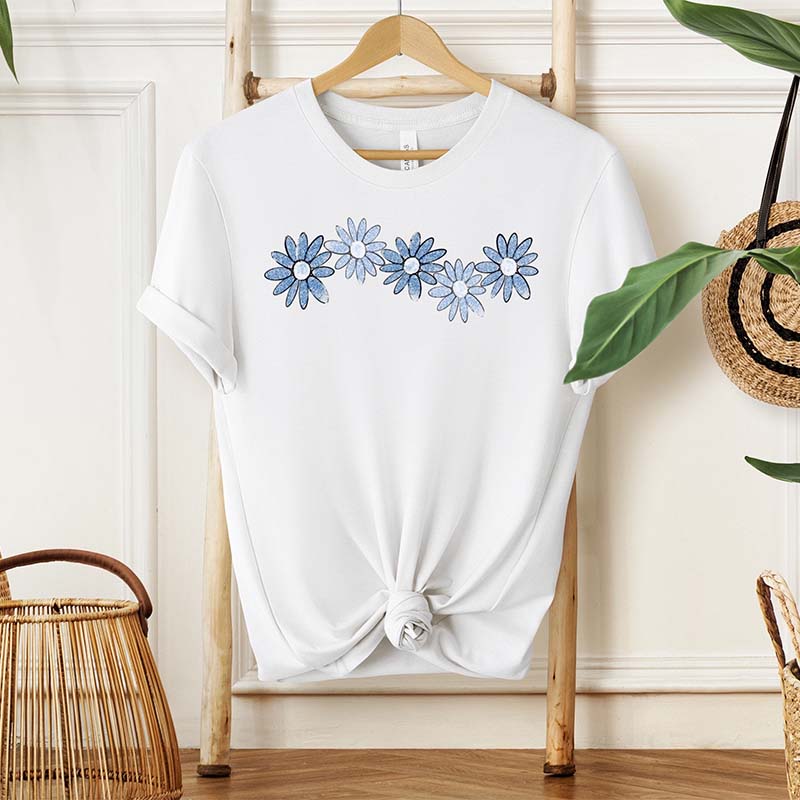 Blue Daisy Wildflower Cute T-Shirt-carlalin
