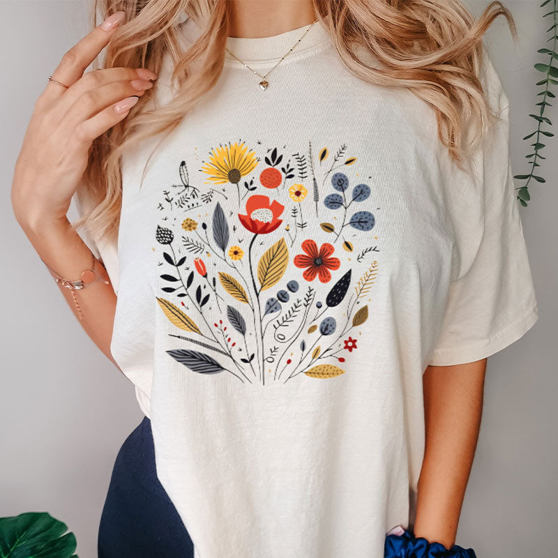 Boho Floral Garden Graphic T-Shirt-carlalin