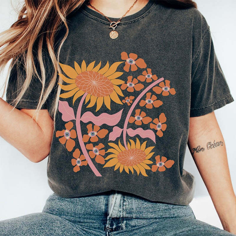 Sunflower Hippie Boho Art T-Shirt-carlalin