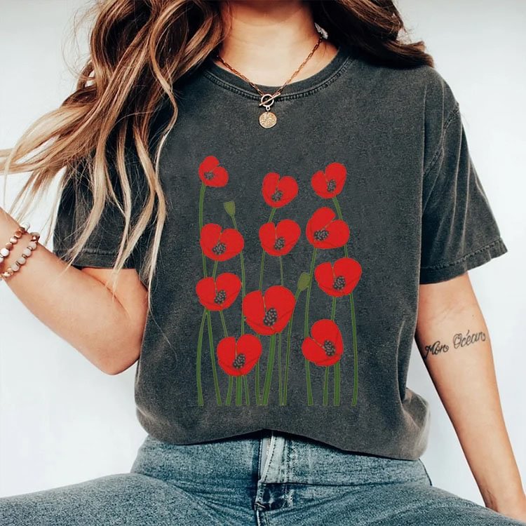 Vintage Poppy Flower T-shirt-carlalin