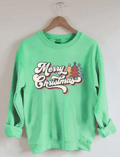 Retro Vintage Merry Christmas Crew Neck Unisex Xmas Sweatshirt-carlalin