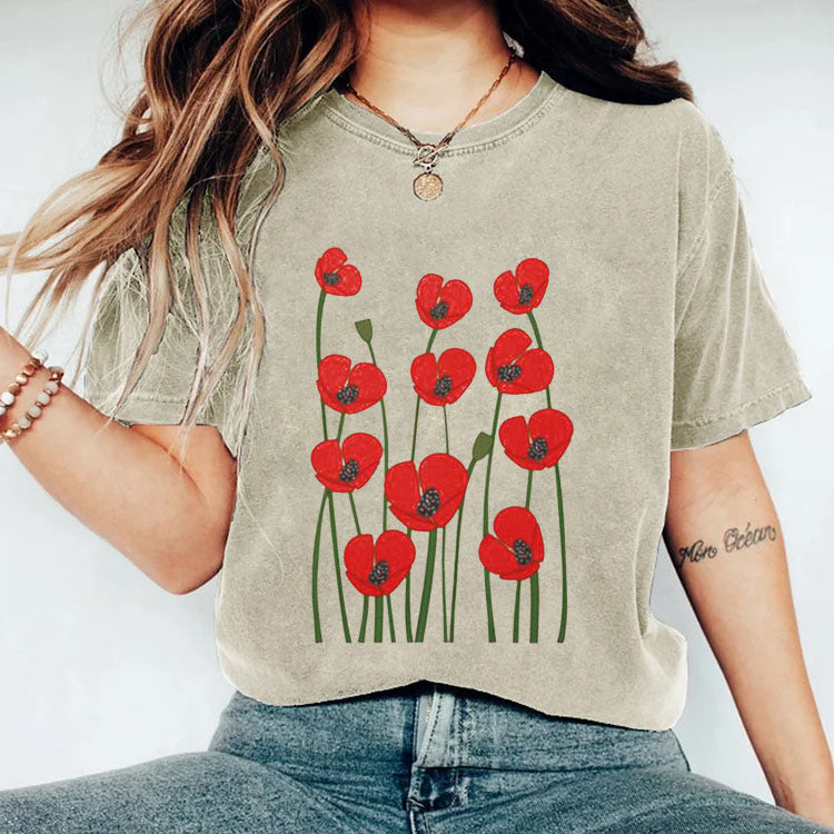 Vintage Poppy Flower T-shirt-carlalin