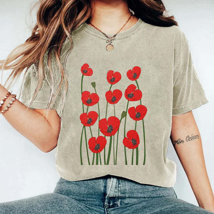 Vintage Poppy Flower T-shirt-carlalin