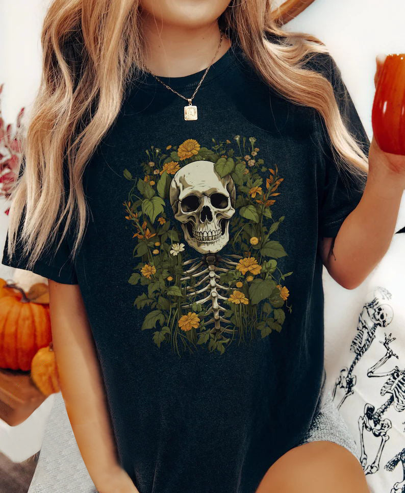 Summer Floral Skull Funny Plant Lovers T-shirt-carlalin