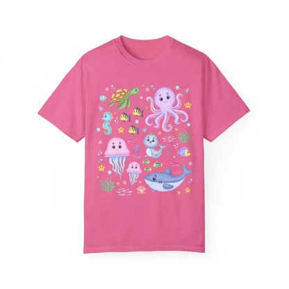 Cute Kindergarten Colorful Ocean Animal  With Fish T-Shirt-carlalin
