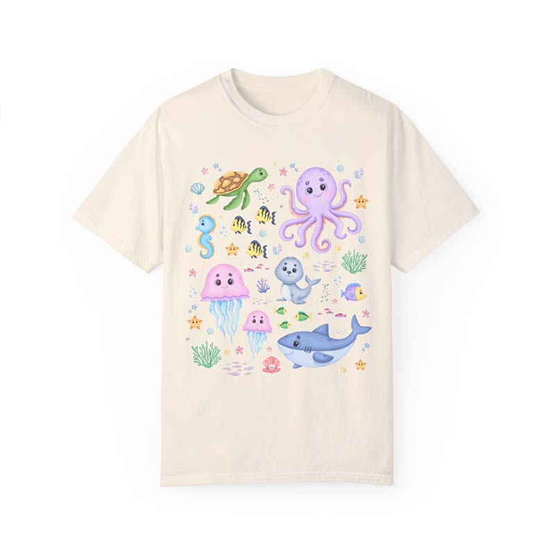 Cute Kindergarten Colorful Ocean Animal  With Fish T-Shirt-carlalin