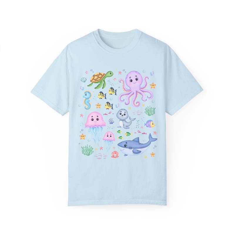 Cute Kindergarten Colorful Ocean Animal  With Fish T-Shirt-carlalin