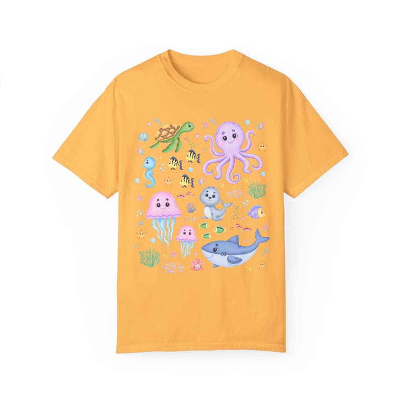 Cute Kindergarten Colorful Ocean Animal  With Fish T-Shirt-carlalin