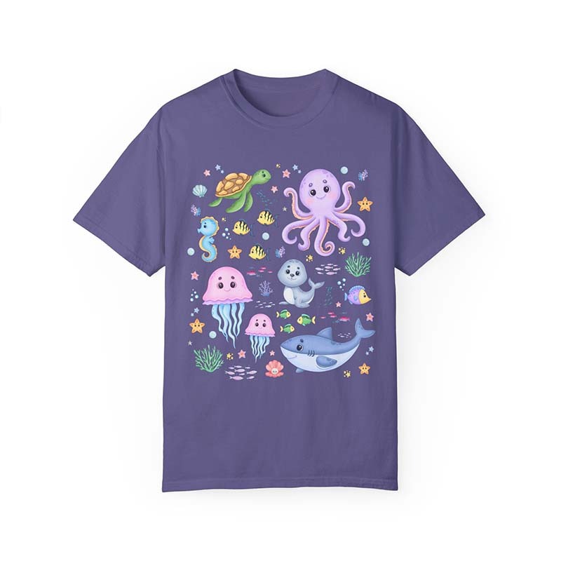 Cute Kindergarten Colorful Ocean Animal  With Fish T-Shirt-carlalin