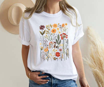 Retro Pressed Wildflowers  Boho Flower Shirt-carlalin