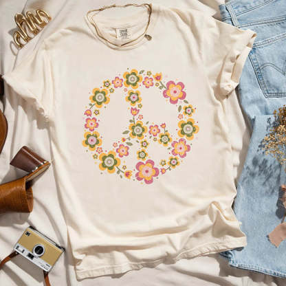 Peace Sign Valentines Flowers T-Shirt-carlalin