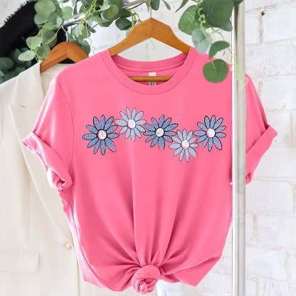 Blue Daisy Wildflower Cute T-Shirt-carlalin