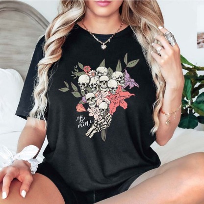 Skull Flowers Be Mine T-Shirt-carlalin