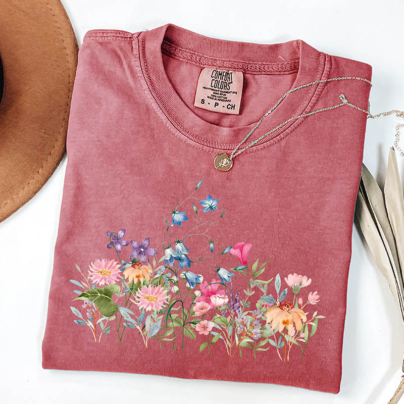 Watercolor Botanical Floral Wildflower T-Shirt-carlalin