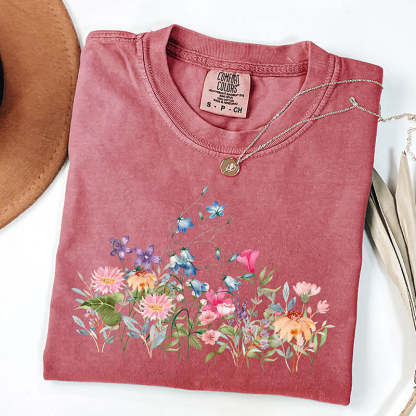 Watercolor Botanical Floral Wildflower T-Shirt-carlalin