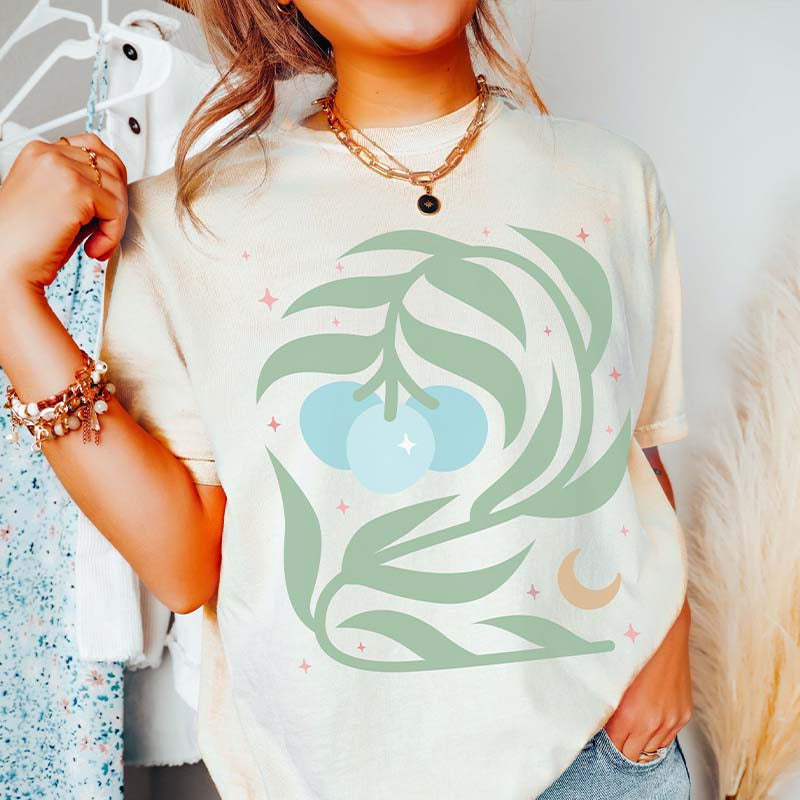 Celestial Floral Colorful Blueberry T-Shirt-carlalin