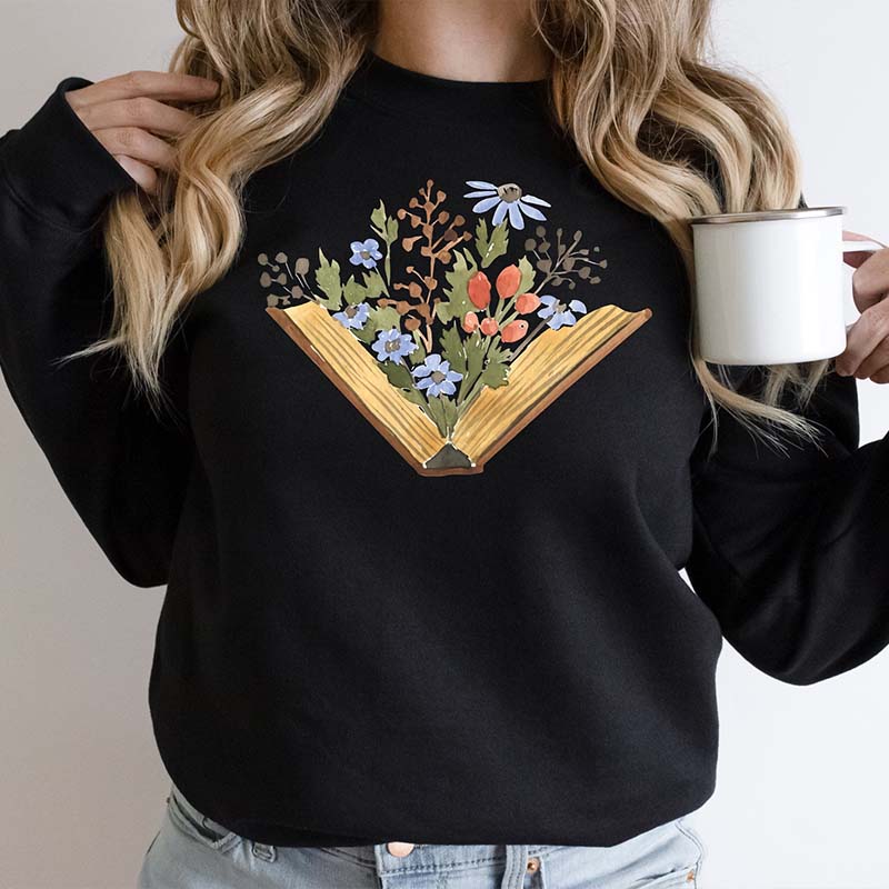 Wildflowers Book Sweatshirt & Gift For Book Lovers