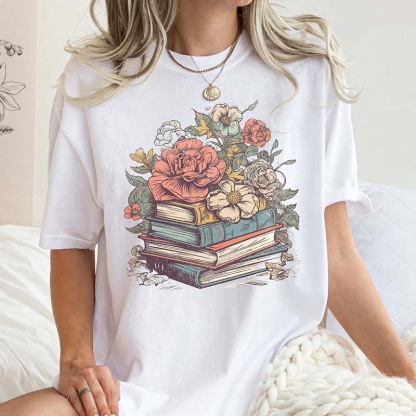Books and Flowers  Reader Gardening T-Shirt-carlalin