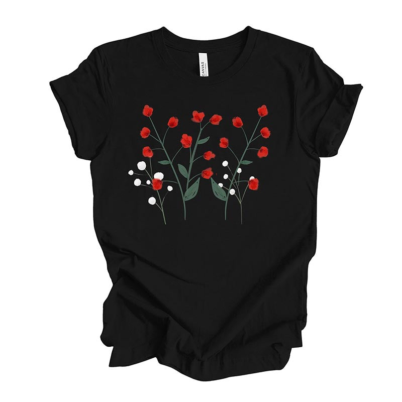 Unique Red and White Flowers T-Shirt-carlalin