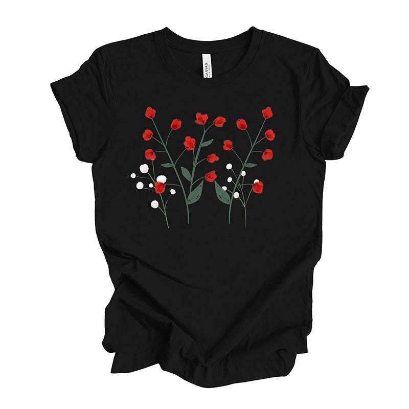Unique Red and White Flowers T-Shirt-carlalin